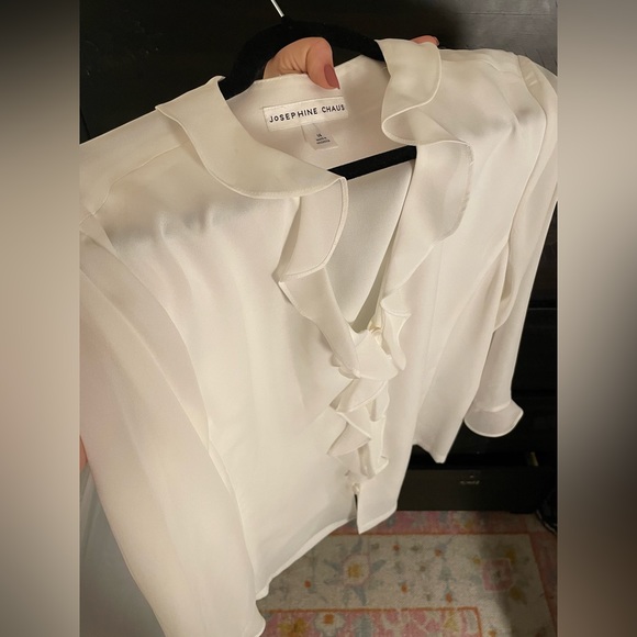 Josephine Chaus NWOT Cream Chiffon Blouse with Ruffle Detail, Size 14 - Picture 4 of 4